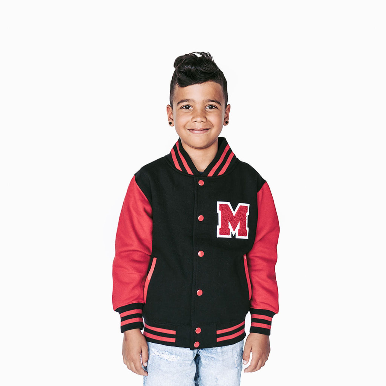 Personalized Kids Sweatshirt Varsity Jacket BLACK/RED