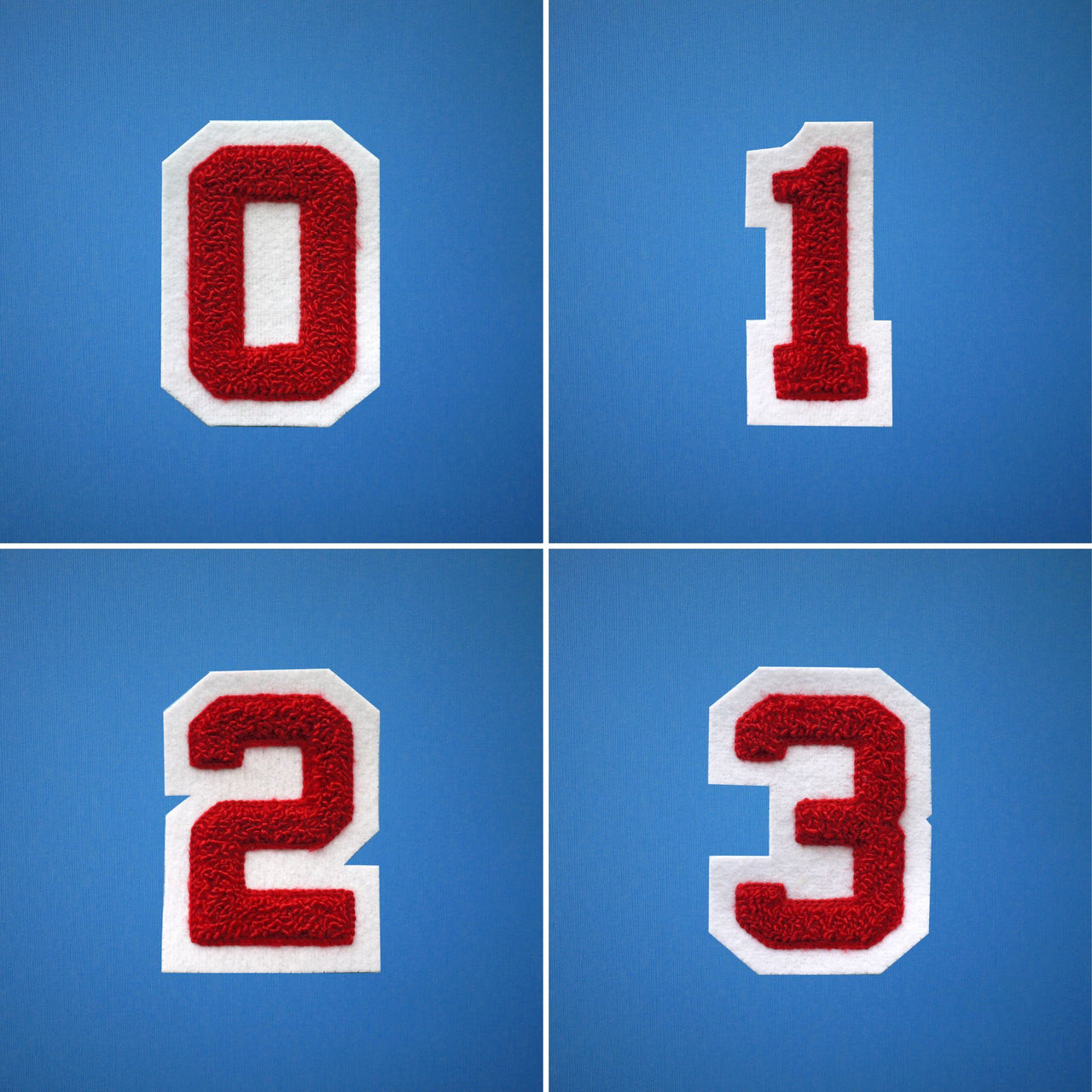SMALL Varsity Number Chenille Felt Patch 2" Red/ White