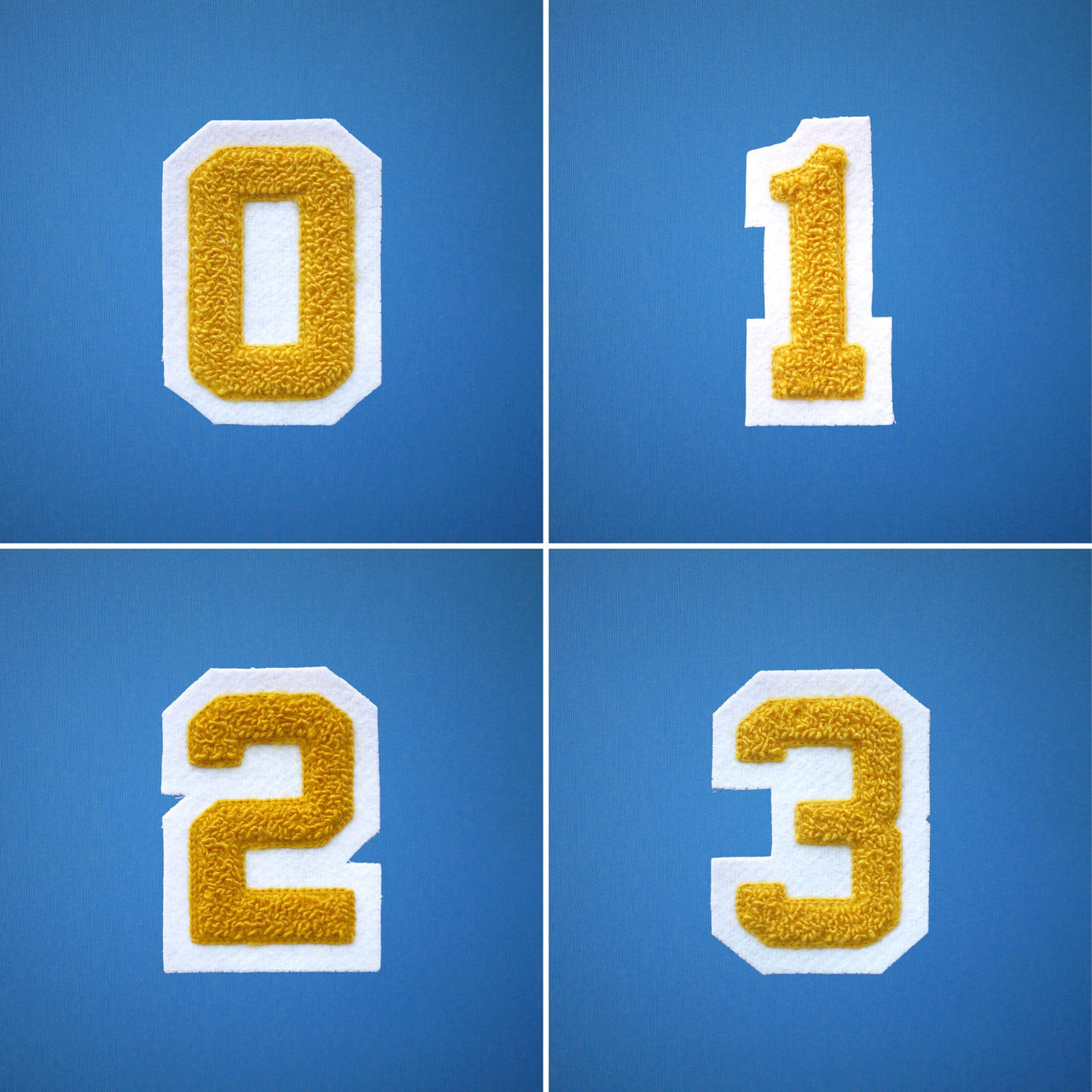 SMALL Varsity Number Chenille Felt Patch 2" Yellow Gold/ White