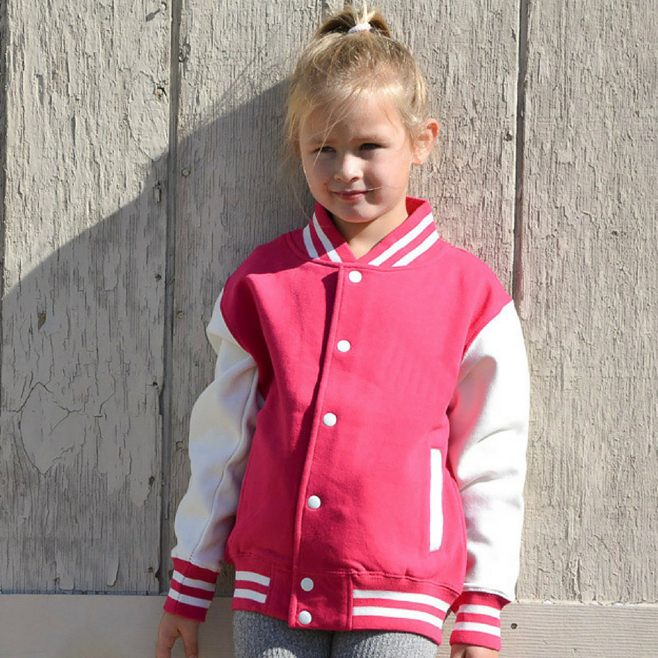 Kids Sweatshirt Varsity Jacket PINK/WHITE