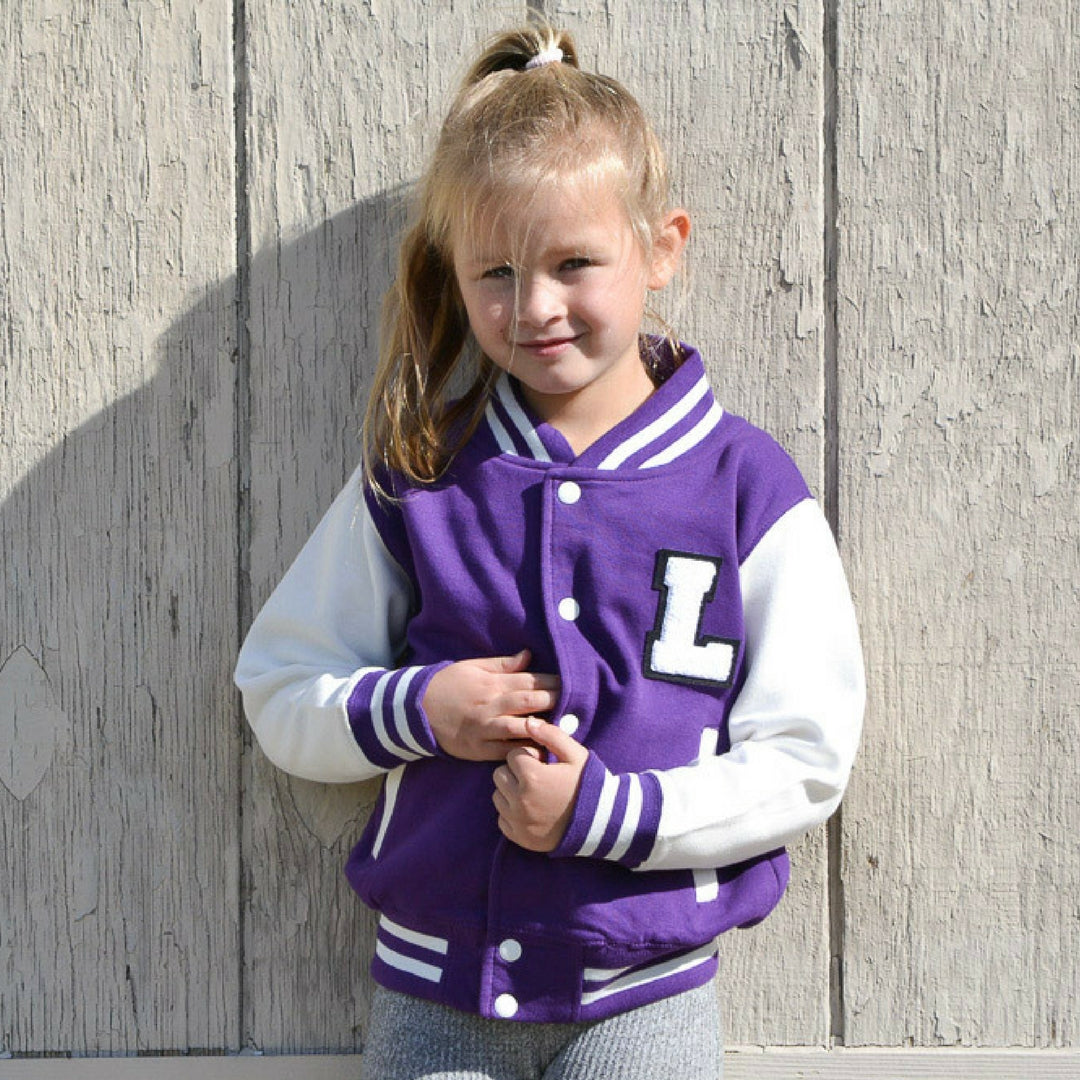 Embroidered Varsity Jacket in Purple - Versace Kids