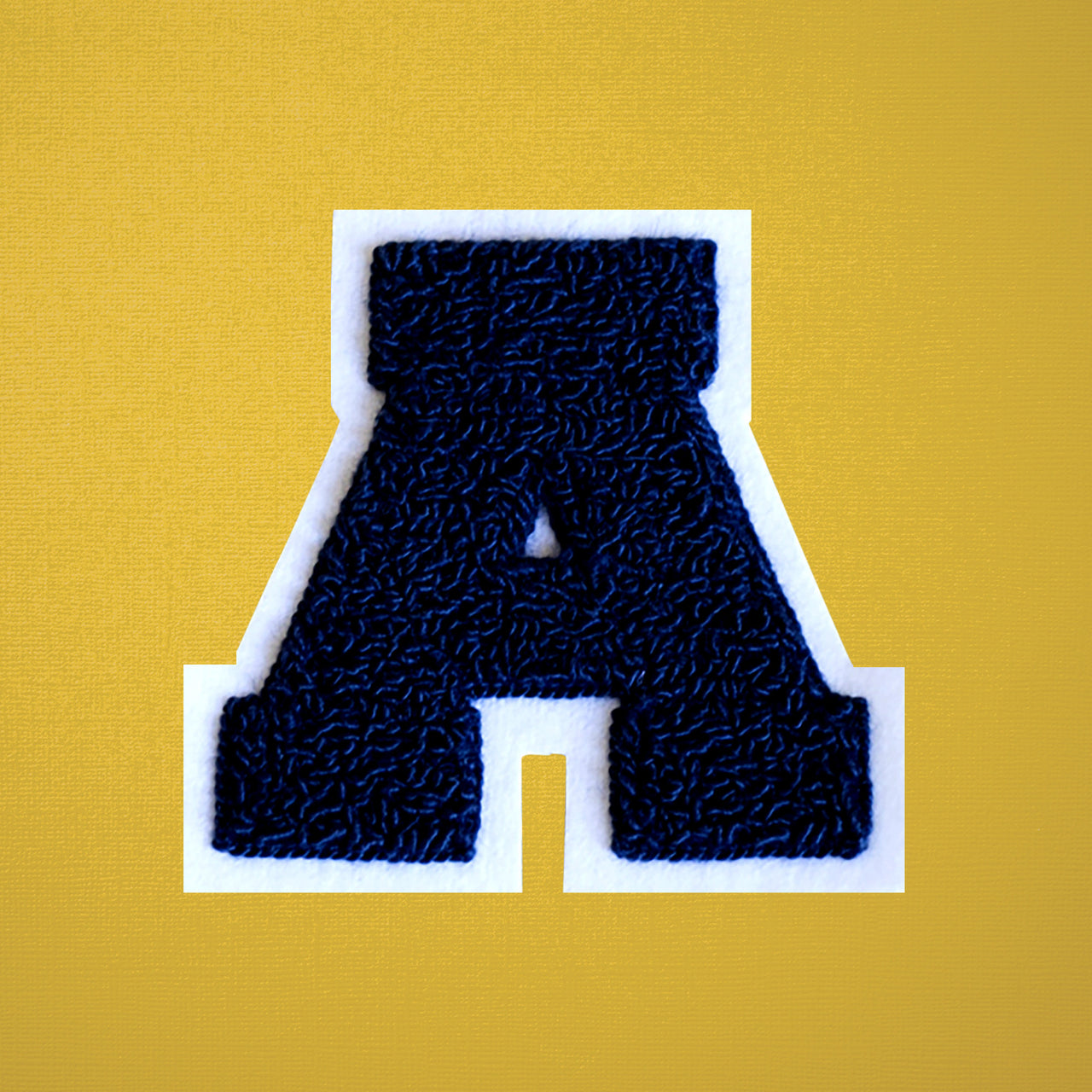 MEDIUM Varsity Letter Chenille Felt Patch 3.5" Navy/ White