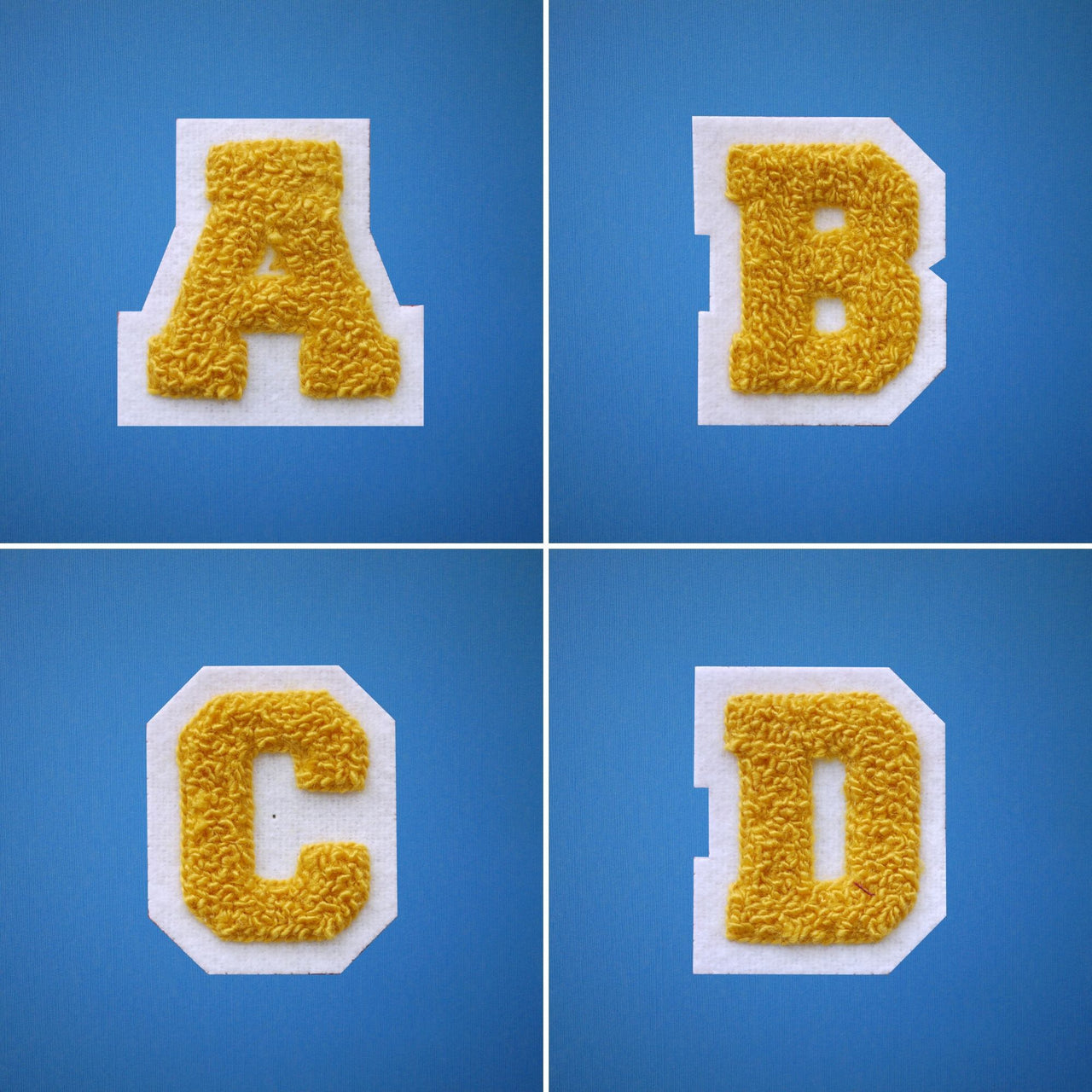 SMALL Varsity Letter Chenille Felt Patch 2" Yellow Gold/ White