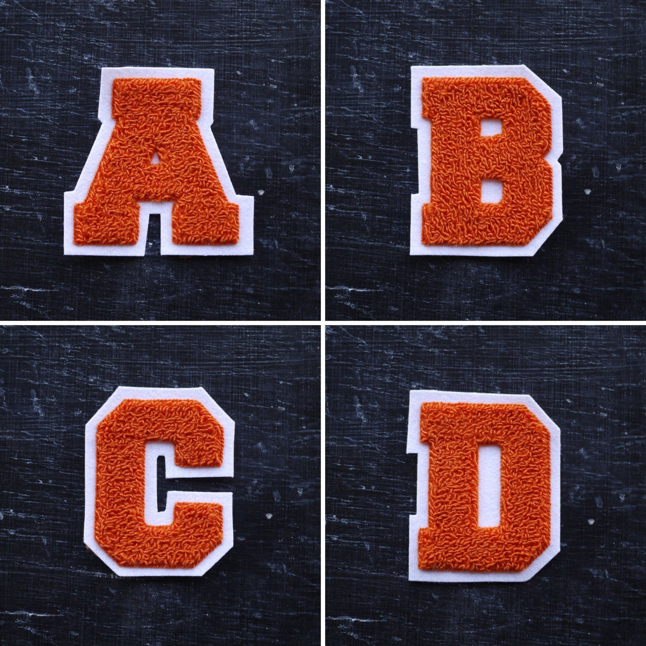 MEDIUM Varsity Letter Chenille Felt Patch 3.5" Orange/ White