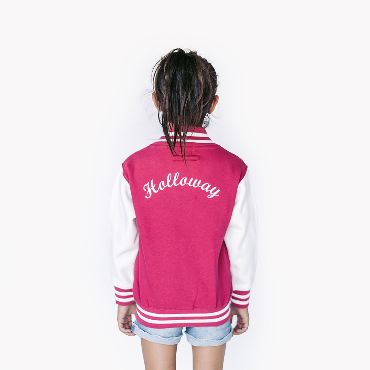 Personalized Kids Sweatshirt Varsity Jacket PINK/WHITE