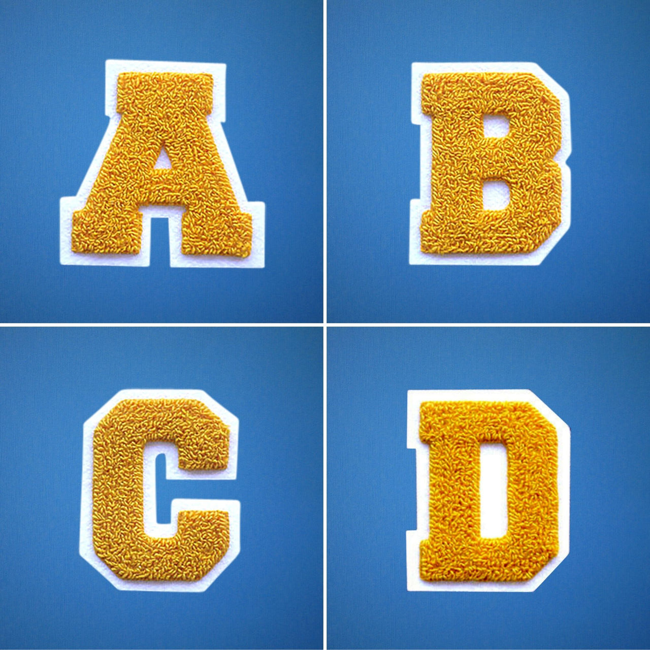 MEDIUM Varsity Letter Chenille Felt Patch 3.5" Yellow Gold/ White