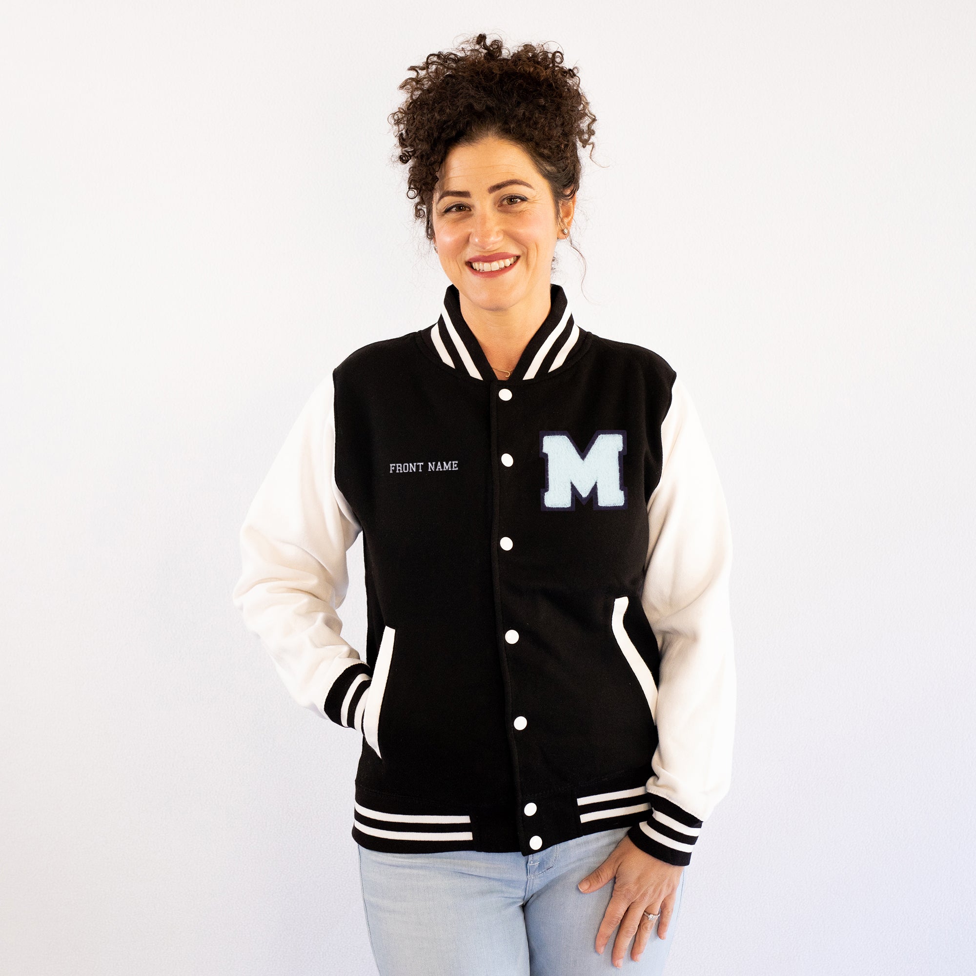 Black and shop white letterman