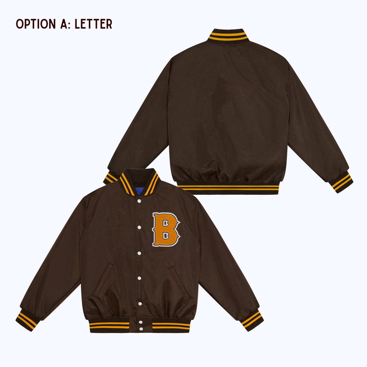 Personalized Adult Nylon Bomber Jacket BROWN/GOLD