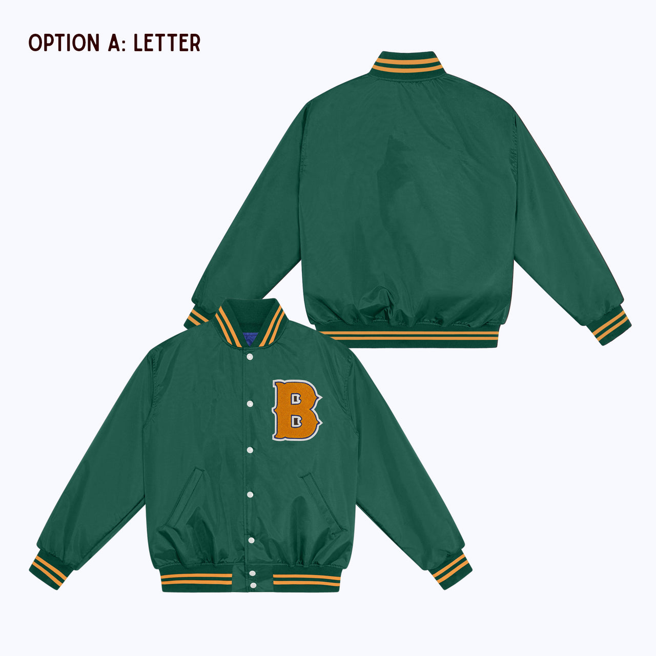 Personalized Adult Nylon Bomber Jacket DARK GREEN/GOLD