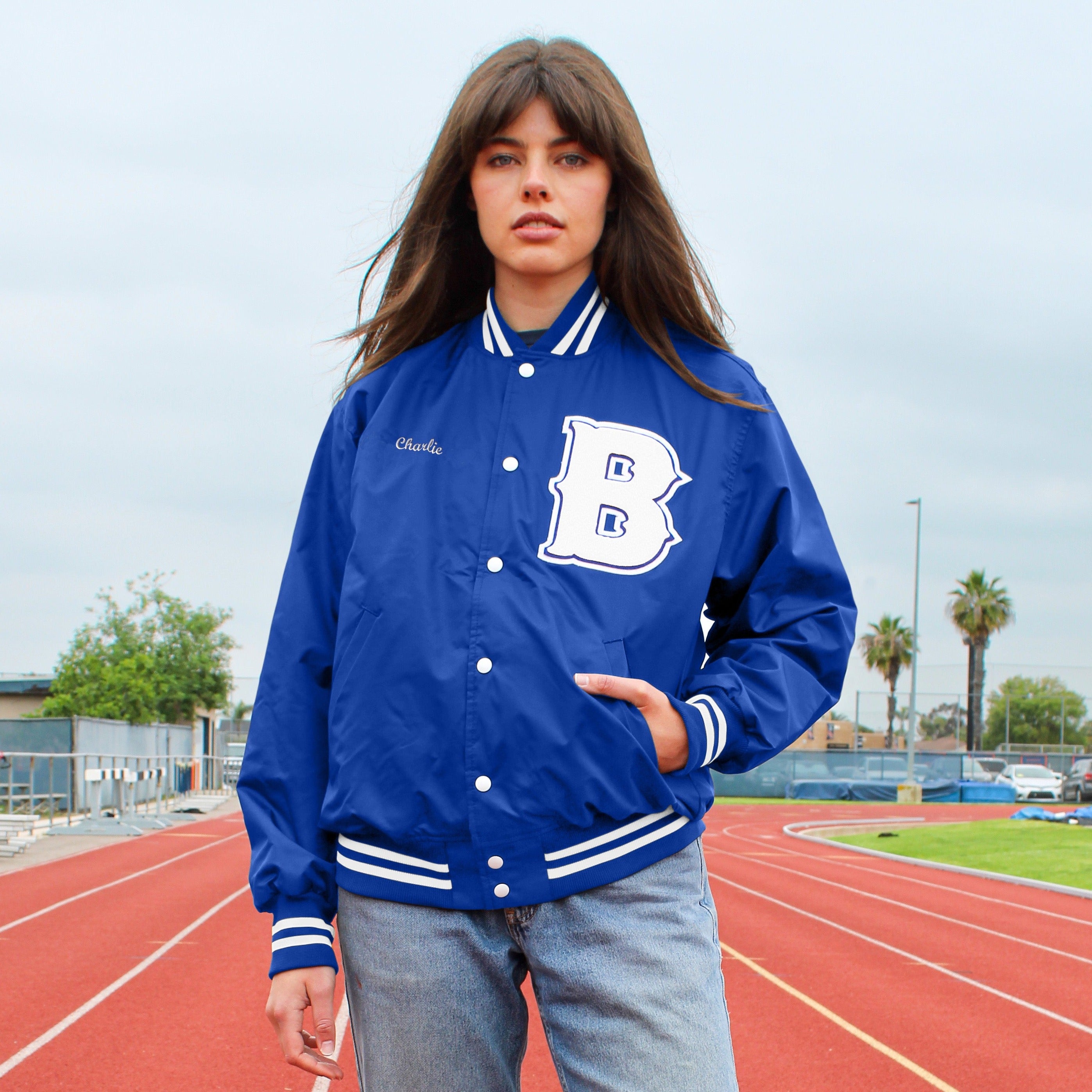 Bomber jacket blue and white hotsell