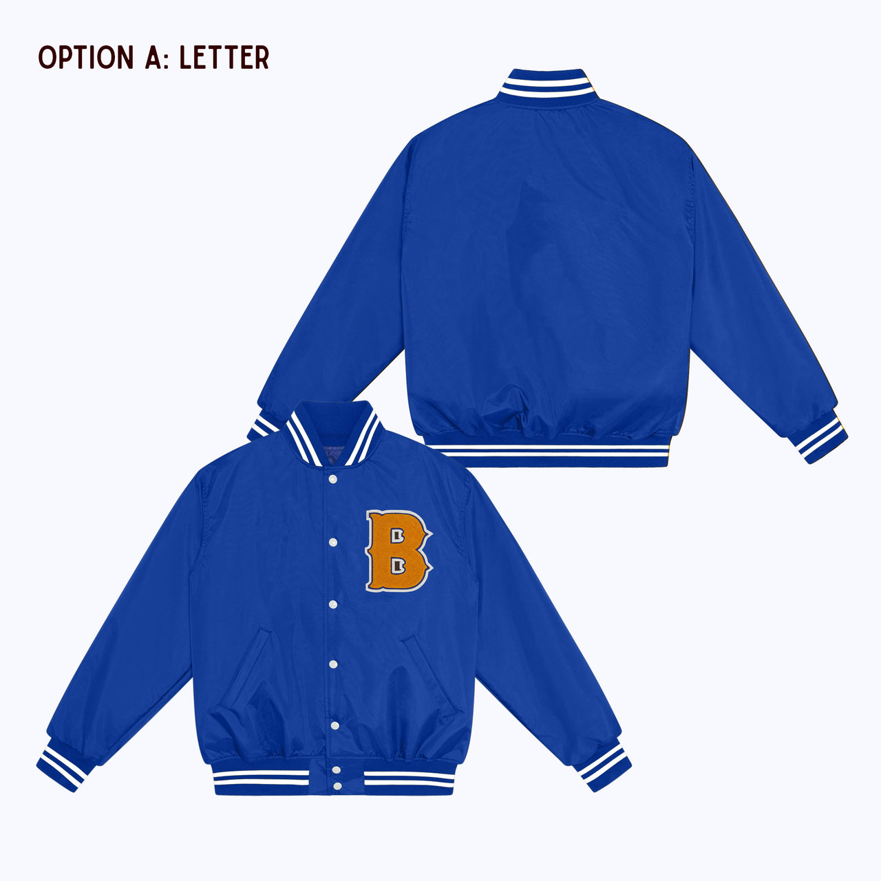 Personalized Adult Nylon Bomber Jacket ROYAL BLUE/WHITE