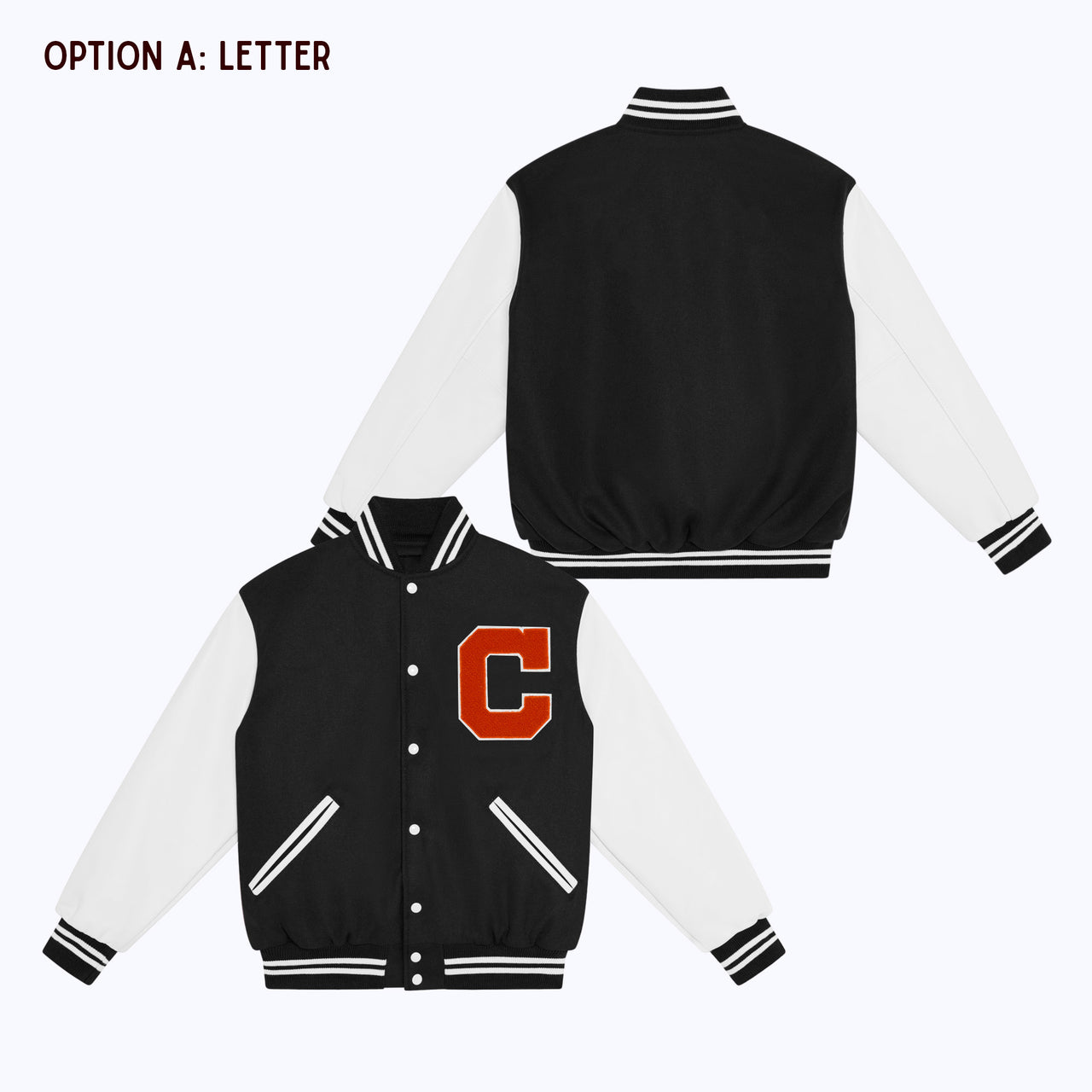 Personalized Adult Wool Leather Varsity Jacket BLACK/WHITE