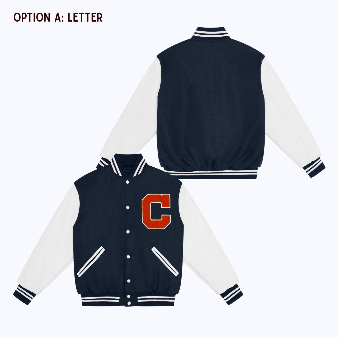 Personalized Adult Wool Leather Varsity Jacket NAVY/WHITE