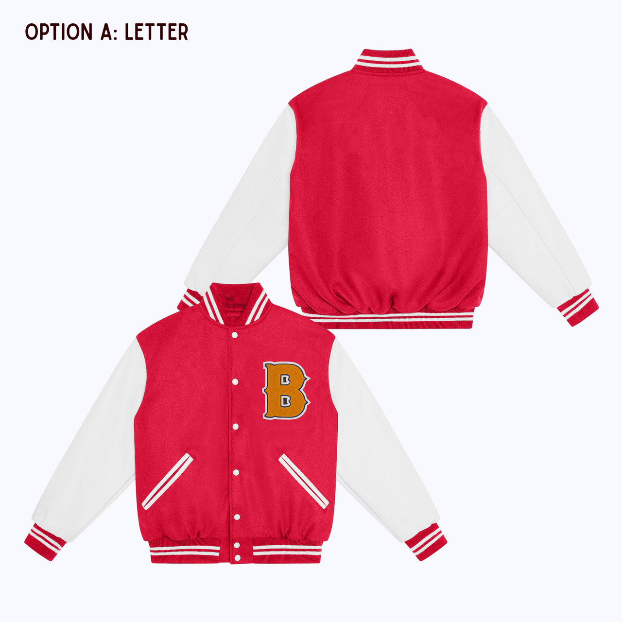 Personalized Adult Wool Leather Varsity Jacket RED/WHITE