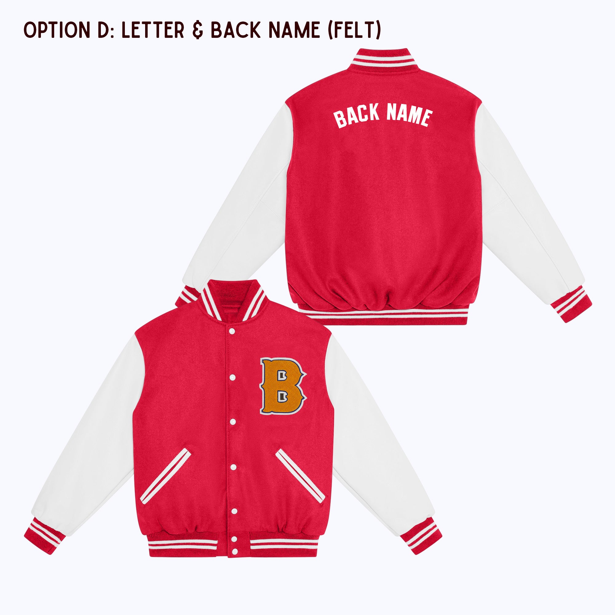 Personalized Adult Wool Leather Varsity Jacket RED/WHITE