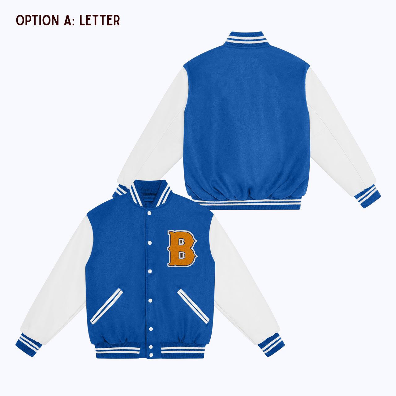 Personalized Adult Wool Leather Varsity Jacket ROYAL BLUE/WHITE