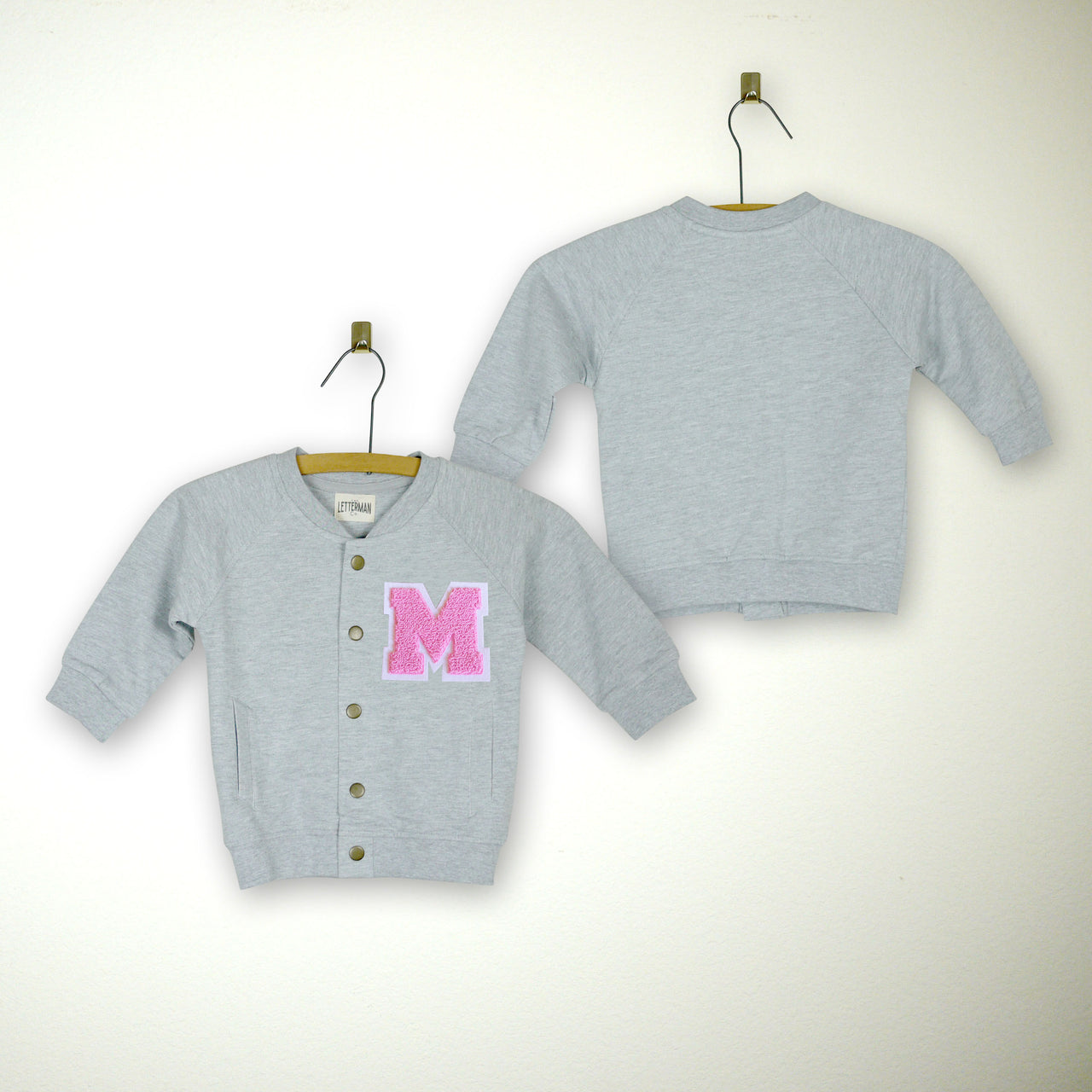 Personalized Sweatshirt Baby Varsity Jacket GREY + PINK Letter