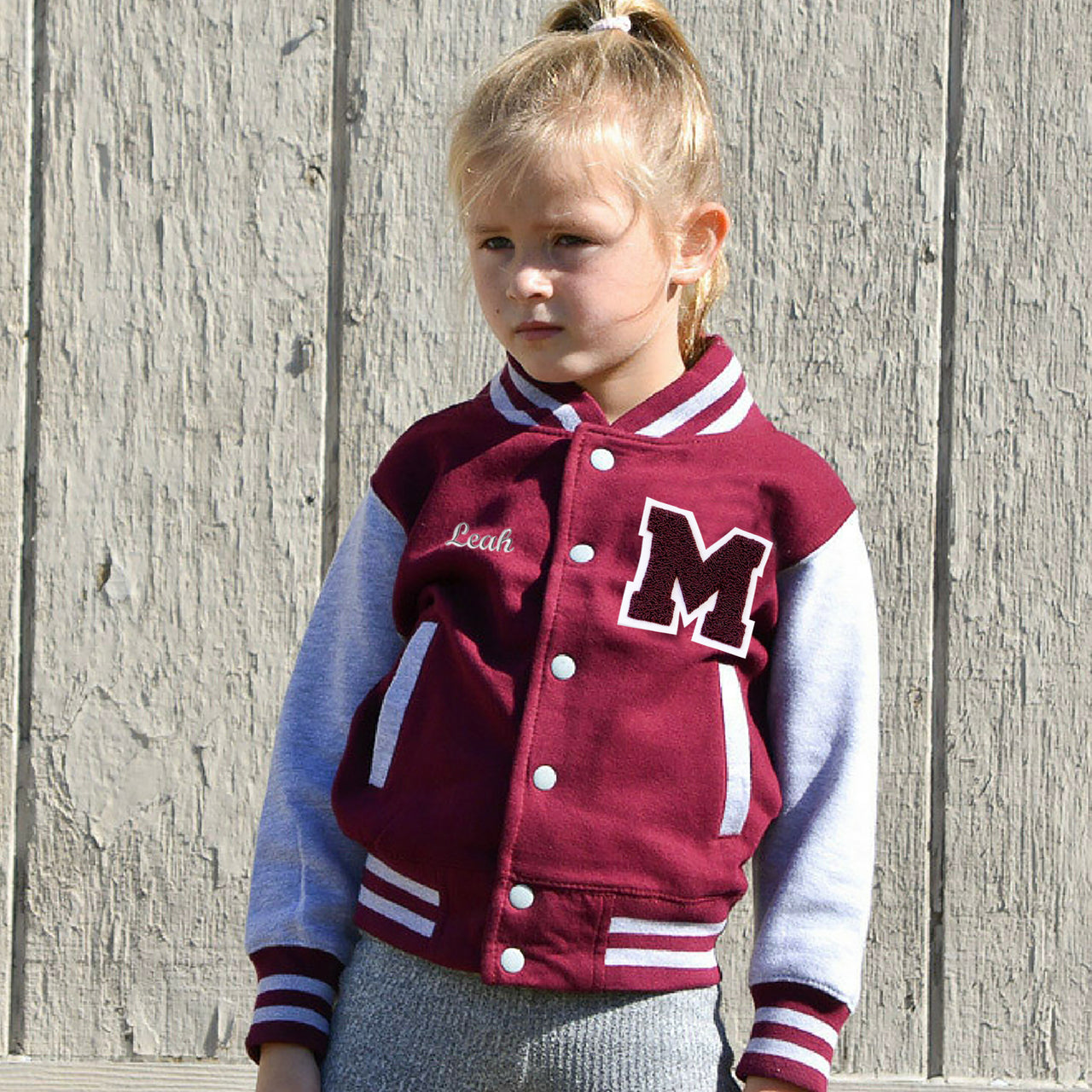 Personalized Sweatshirt Kids Varsity Jacket BURGUNDY/GREY