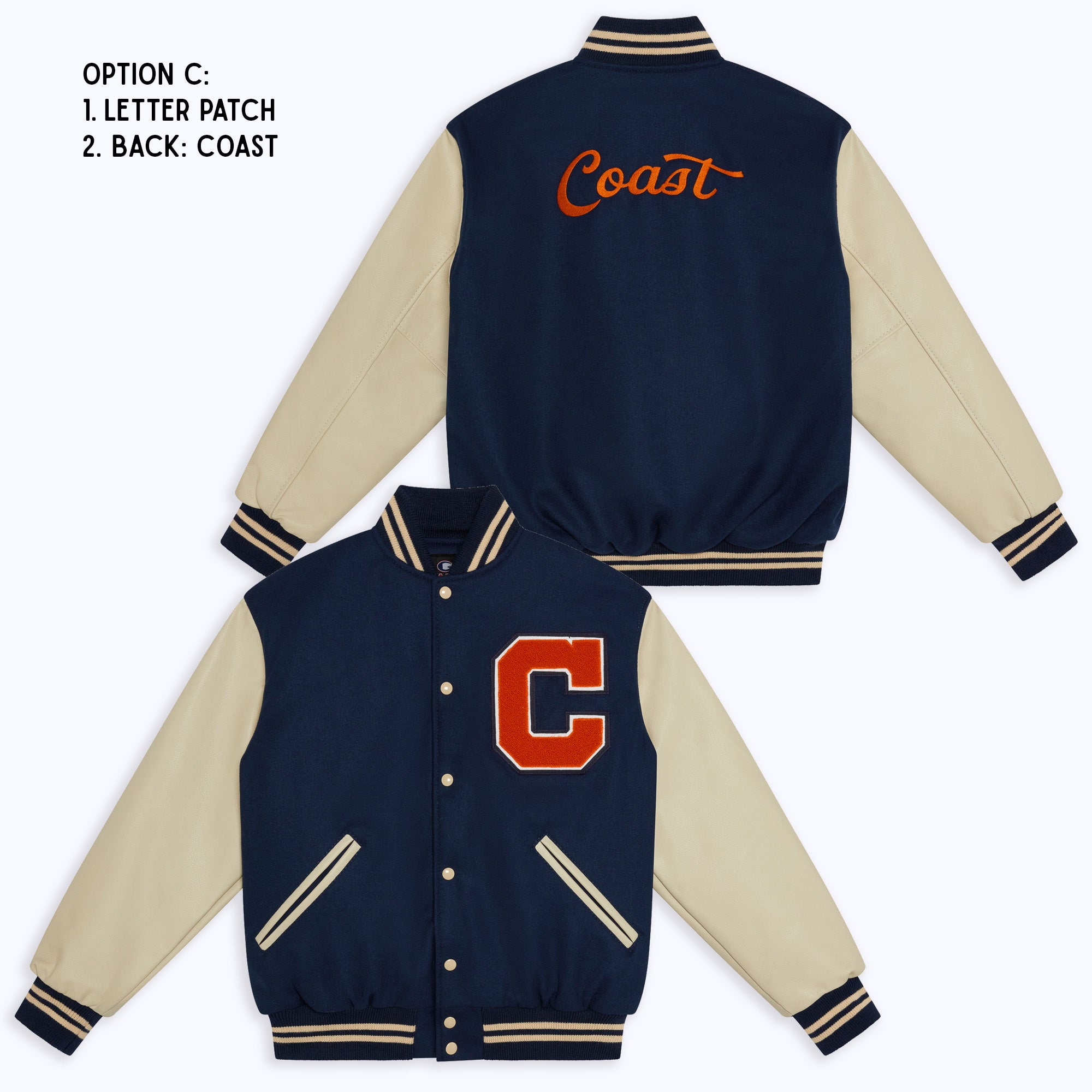 COAST Adult Wool Varsity Jacket NAVY/WHITE