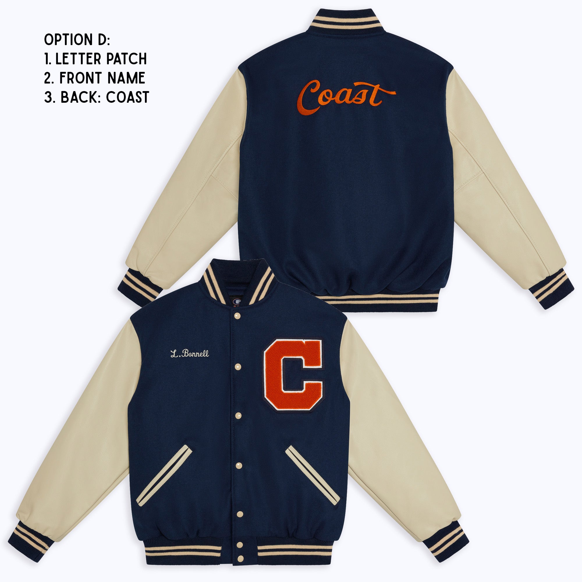 COAST Adult Wool Varsity Jacket NAVY/WHITE