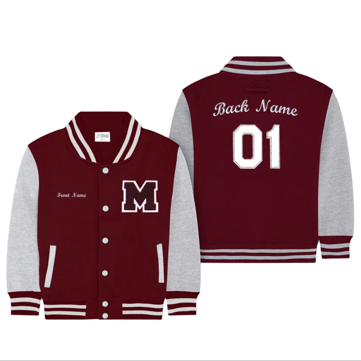 Personalized Sweatshirt Kids Varsity Jacket BURGUNDY/GREY