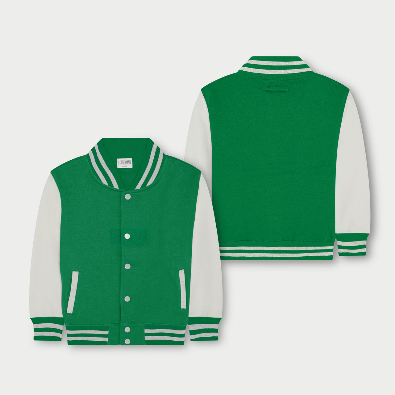 Personalized Sweatshirt Kids Varsity Jacket GREEN/WHITE