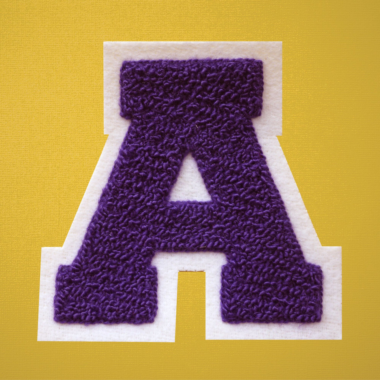 LARGE Varsity Letter Chenille Felt Patch 4.5" Purple/ White