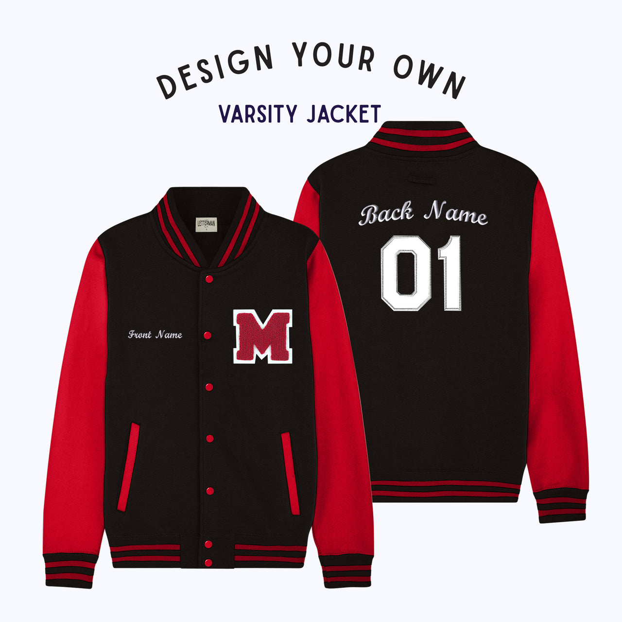 Personalized Adult Sweatshirt Varsity Jacket BLACK/RED