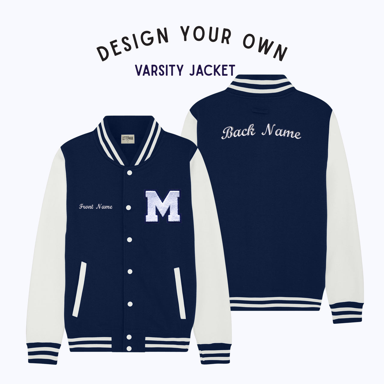 Personalized Adult Sweatshirt Varsity Jacket NAVY/WHITE