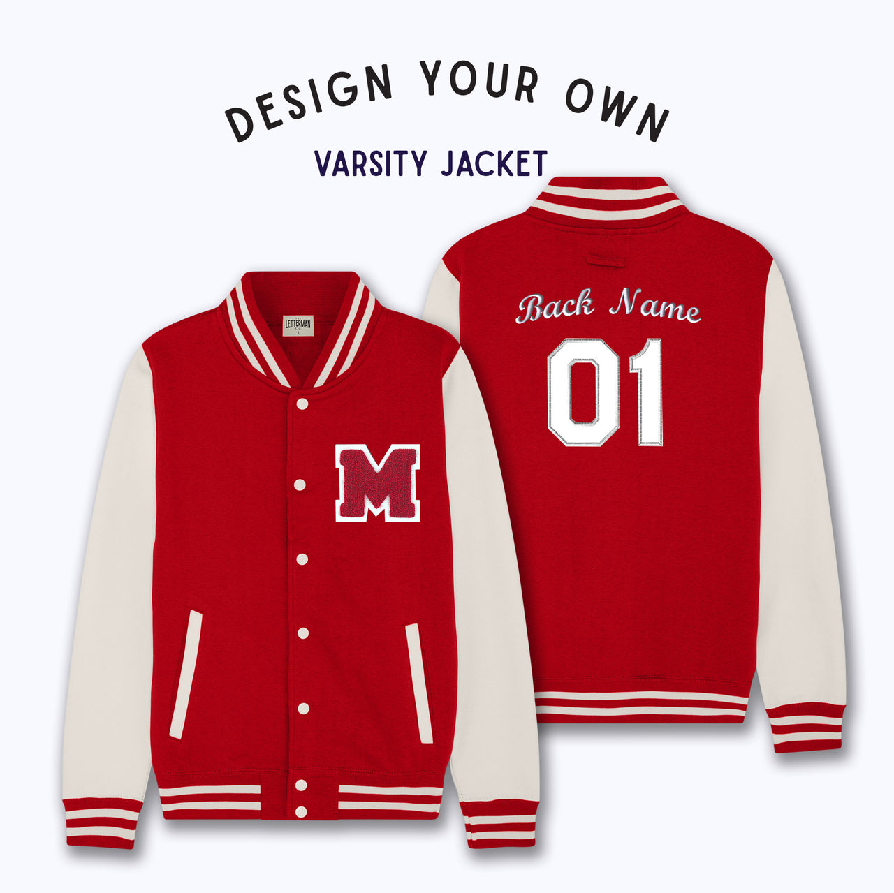 Personalized Adult Sweatshirt Varsity Jacket RED/WHITE