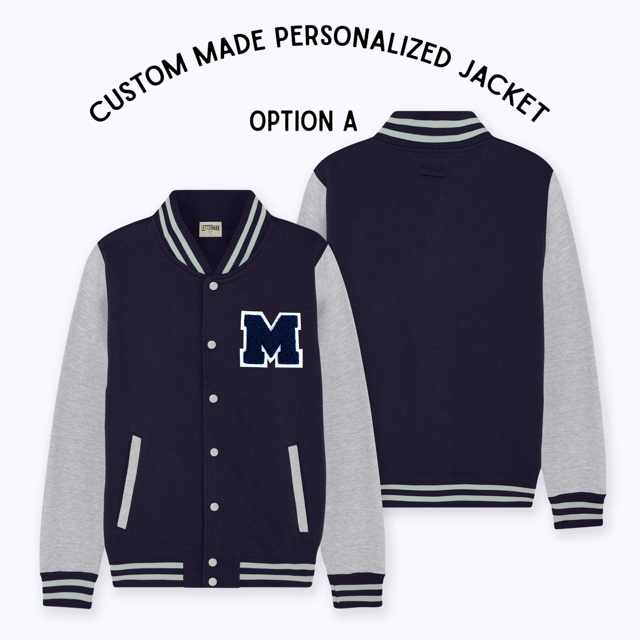 Personalized Adult Sweatshirt Varsity Jacket NAVY/GREY MARL