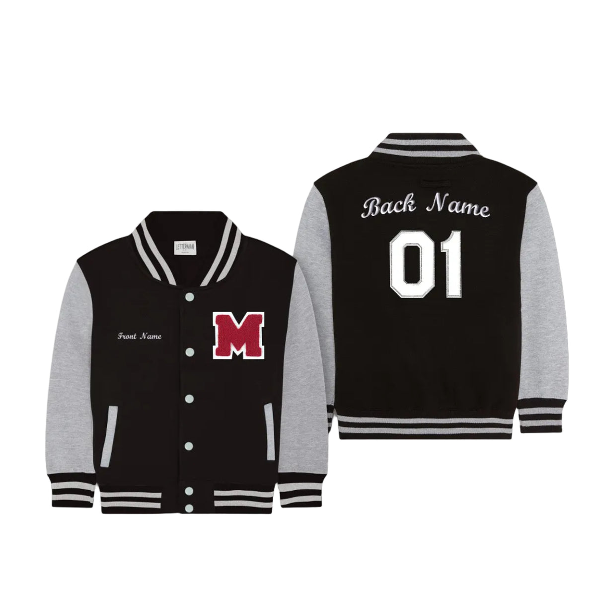 Personalized Sweatshirt Kids Varsity Jacket BLACK/GREY