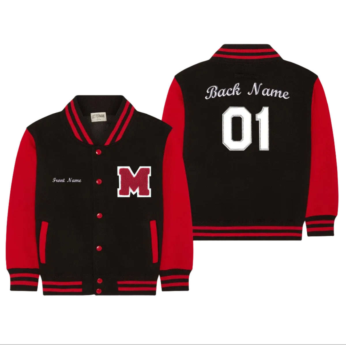 Personalized Kids Sweatshirt Varsity Jacket BLACK/RED