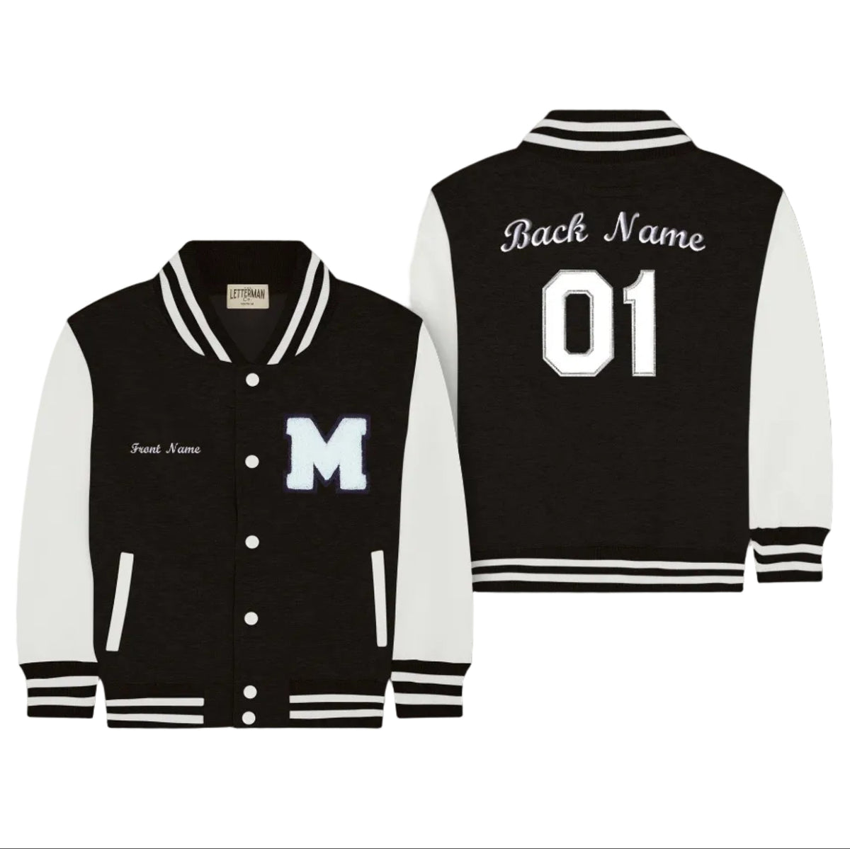 Personalized Kids Sweatshirt Varsity Jacket BLACK/WHITE