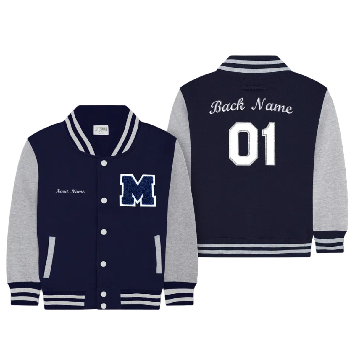 Personalized Sweatshirt Kids Varsity Jacket NAVY/GREY