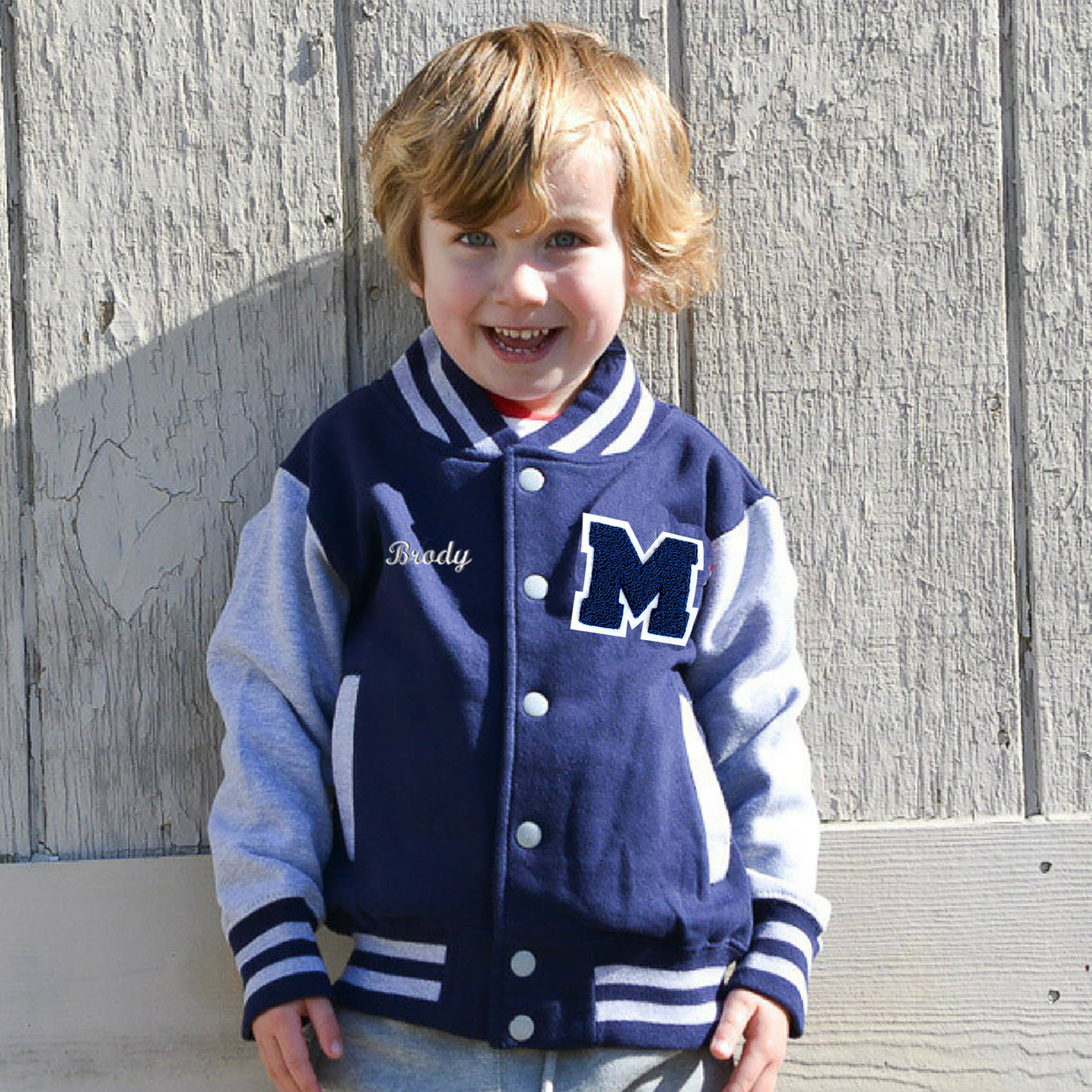 Personalized Sweatshirt Kids Varsity Jacket NAVY/GREY