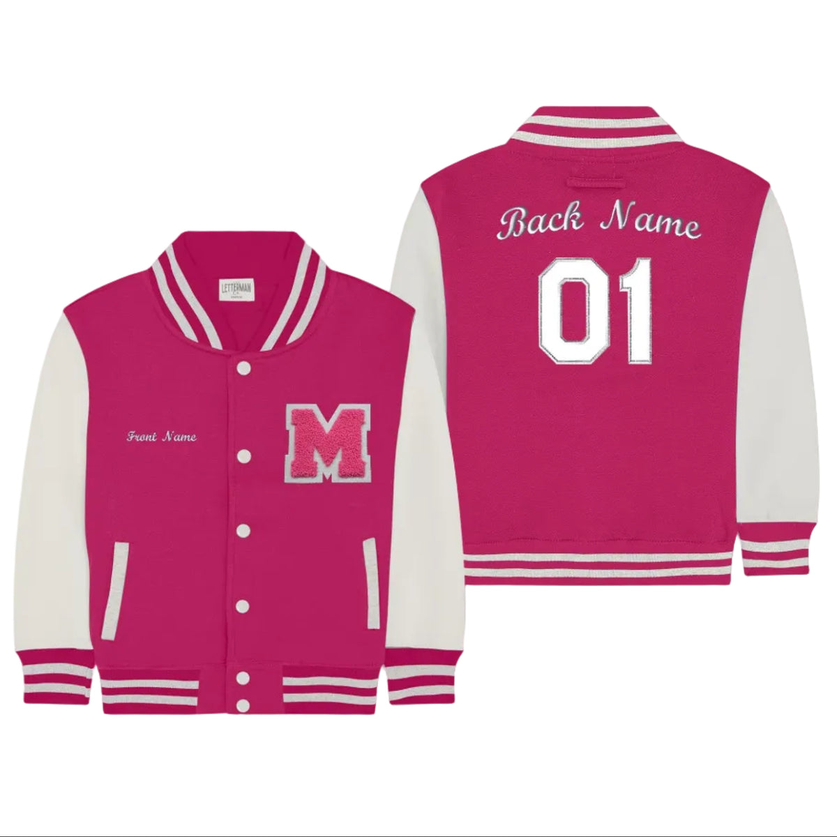Personalized Kids Sweatshirt Varsity Jacket PINK/WHITE