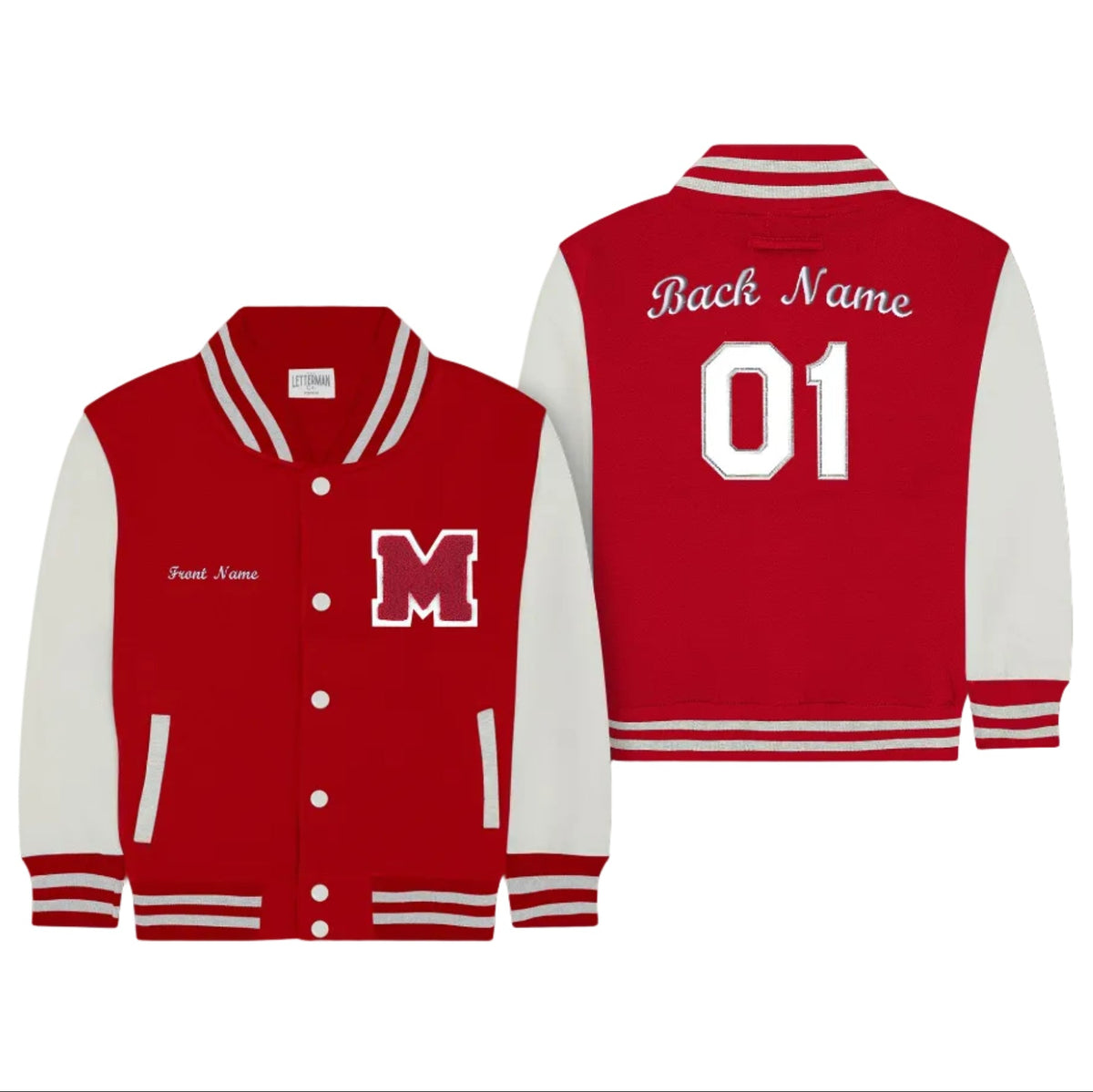 Personalized Kids Sweatshirt Varsity Jacket RED/WHITE