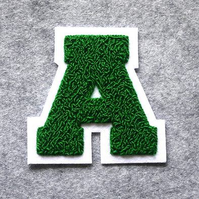 MEDIUM Varsity Letter Chenille Felt Patch 3.5" Kelly Green/ White