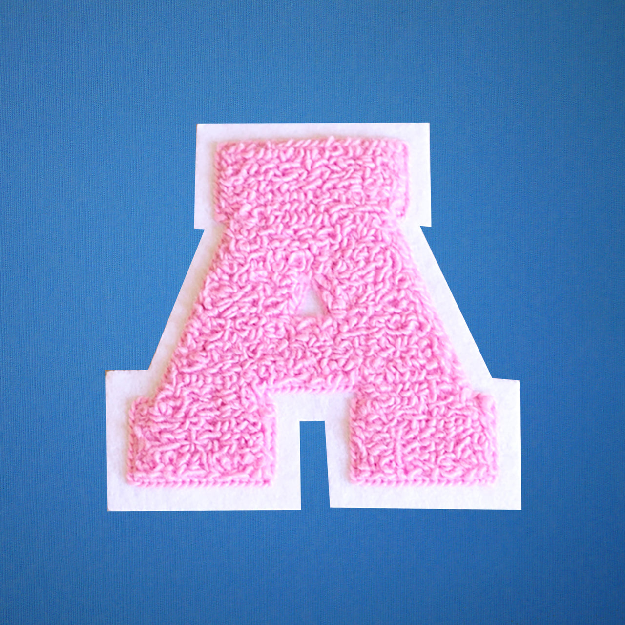 MEDIUM Varsity Letter Chenille Felt Patch 3.5" Soft Pink/ White