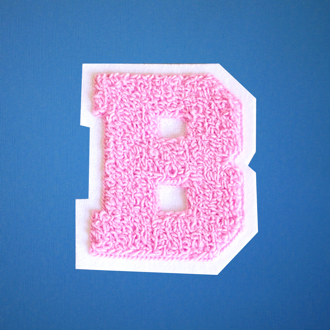 MEDIUM Varsity Letter Chenille Felt Patch 3.5" Soft Pink/ White