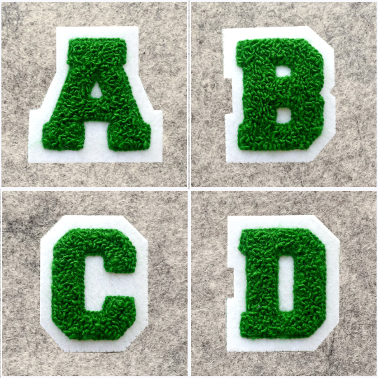 SMALL Varsity Letter Chenille Felt Patch 2" Kelly Green/White