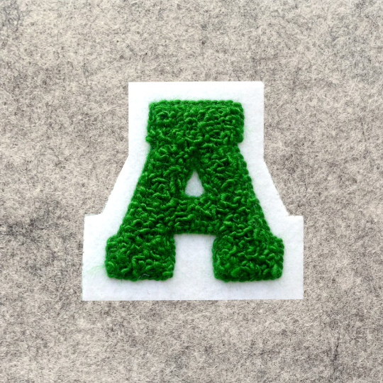 SMALL Varsity Letter Chenille Felt Patch 2" Kelly Green/White