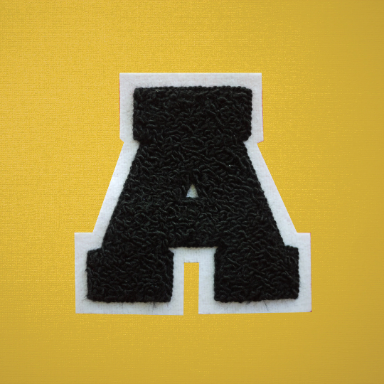 MEDIUM Varsity Letter Chenille Felt Patch 3.5" Black/ White
