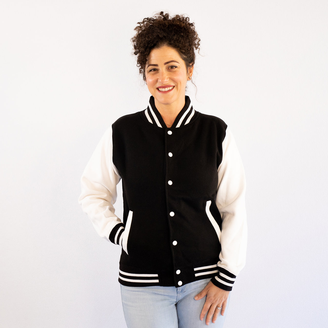 Adult Sweatshirt Varsity Jacket BLACK/WHITE