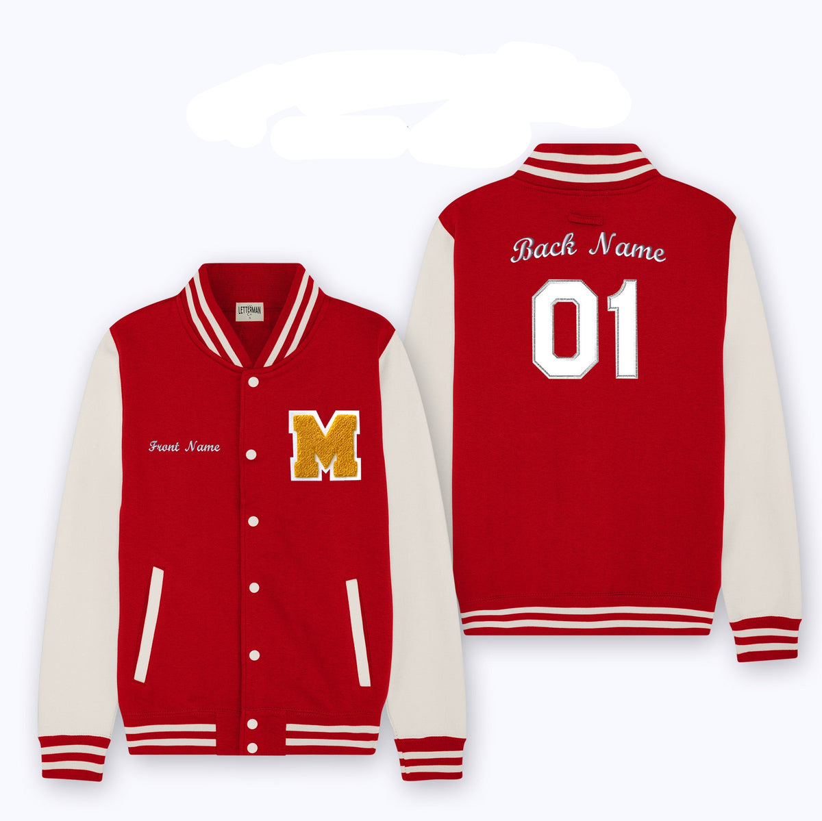 Adult Sweatshirt Varsity Jacker Red White Decorated