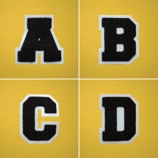 MEDIUM Varsity Letter Chenille Felt Patch 3.5" Black/ White