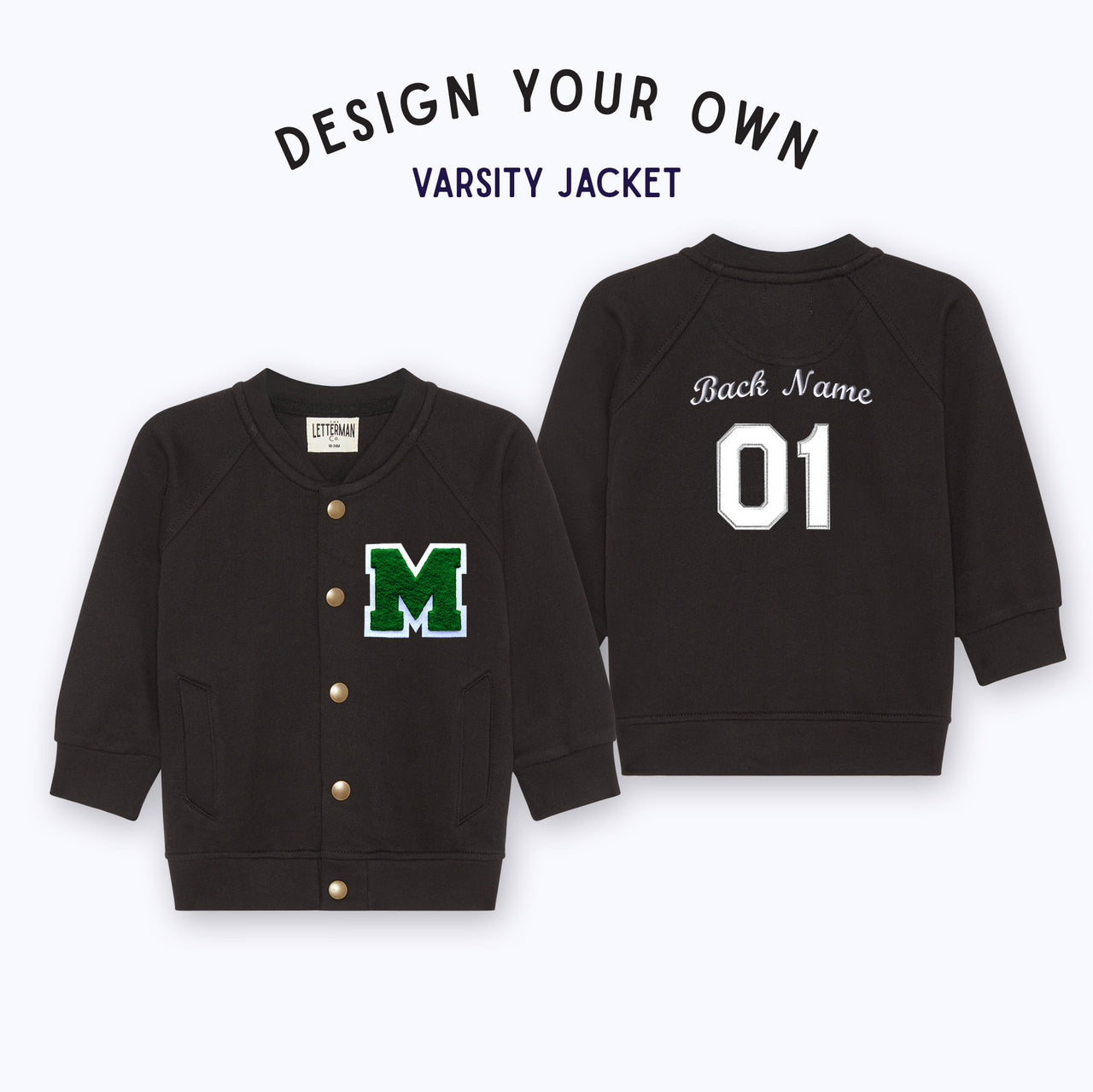 Personalized Baby Varsity Jacket Solid Color DESIGN YOUR OWN