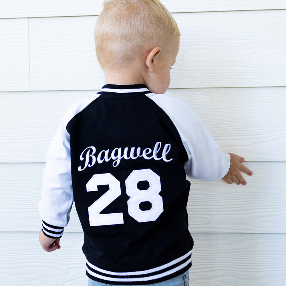 Personalized Baby Sweatshirt Varsity Jacket BLACK/WHITE