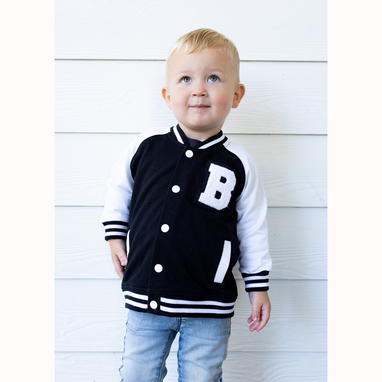 Personalized Baby Sweatshirt Varsity Jacket BLACK/WHITE